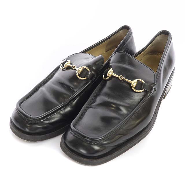 グッチ GUCCI ビットローファー スクエアトゥ レザー 9.5 D 28.5cm 黒 