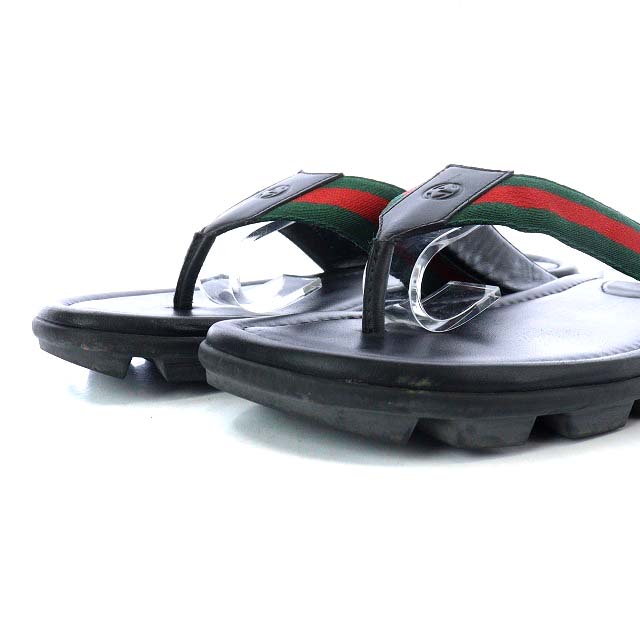 グッチ GUCCI シェリーライン ウェブ トングサンダル レザー 6 25cm 黒 