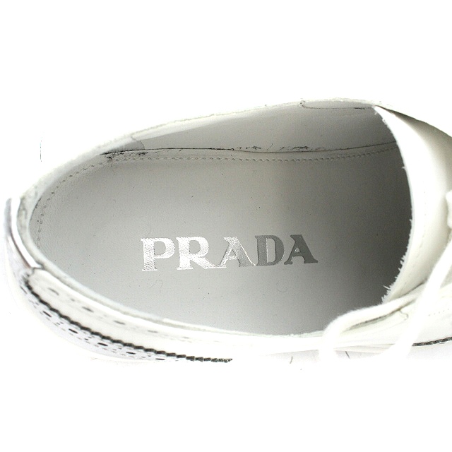 プラダ PRADA スニーカー ウィングチップ レザー 厚底 37 24cm 白 
