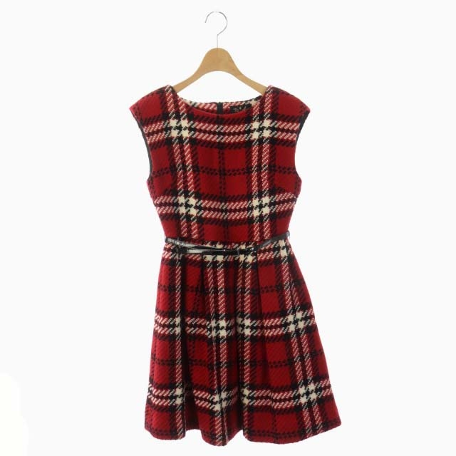 トゥービーバイアニエスベー To B By Agnes B ノースリーブウールワンピース ミニ チェック ベルト付き 36 赤 黒 白 レッド ブラック ホワイト Df Os レディース 170 ベクトルパーク