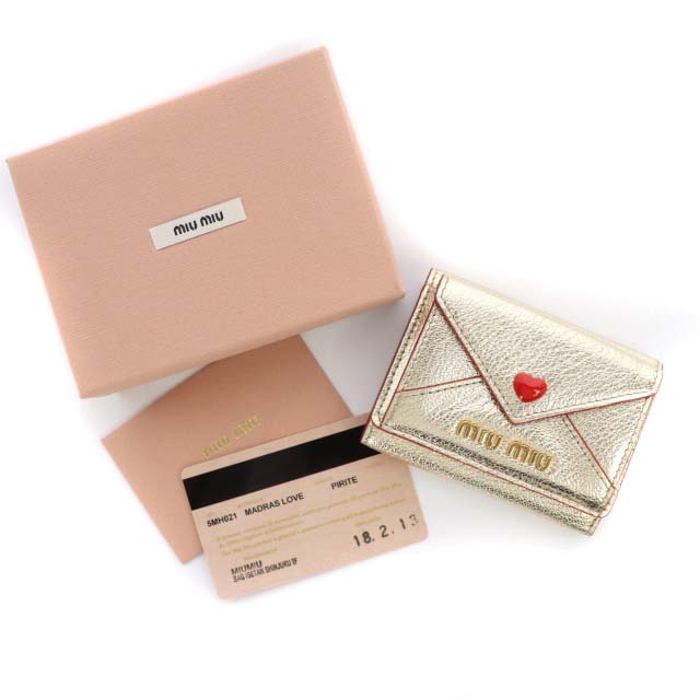 ミュウミュウ Miumiu マドラス ラブ ミニウォレット 財布 三つ折り ハート ゴールド色 赤 レッド Mf Os レディース 170 ベクトルパーク