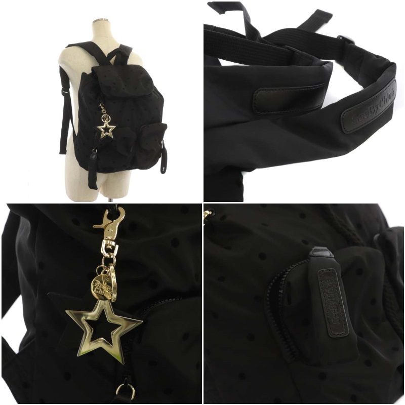シーバイクロエ SEE BY CHLOE リュックサック ドット柄 ナイロン 黒 