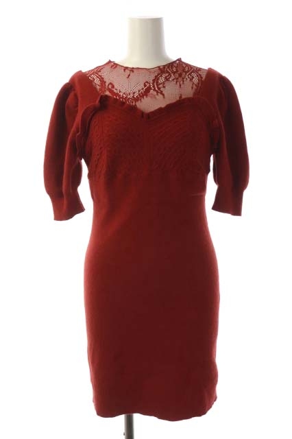 スナイデル Snidel シースルータイトミニニットワンピース 七分袖 パフスリーブ F 赤 レッド Cm Os レディース 170 ベクトルパーク