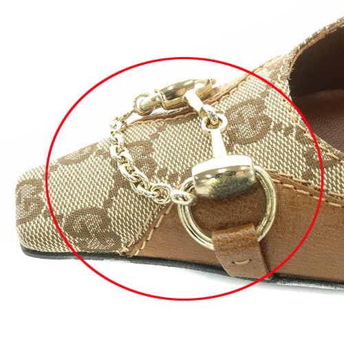 箱付GUCCIグッチGG柄キャンバススクエアトゥヒールパンプスブラウン