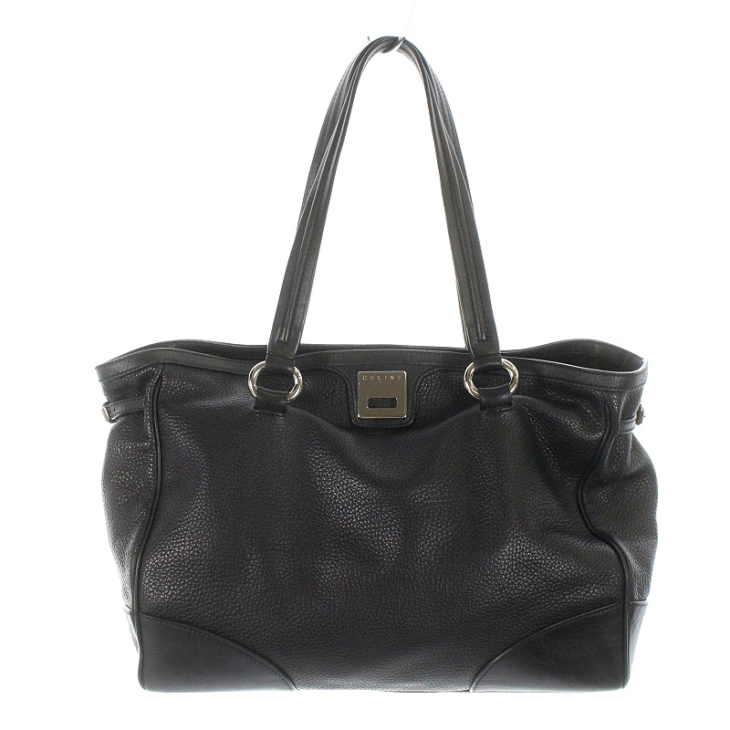セリーヌ CELINE トートバッグ - レザー 黒 編み込みハンドル バッグ セリーヌ CELINE トートバッグ レザー 黒 ブラック □OH &frasl;AK29