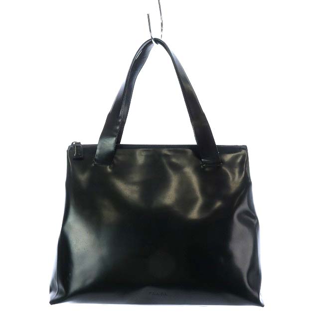 プラダ PRADA トートバッグ ハンドバッグ ロゴ型押し エナメル 黒 