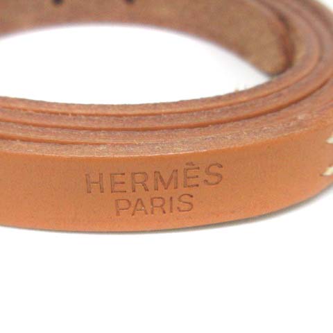 エルメス HERMES アピ 3 ラップブレスレット Hバングル レザー 茶色 