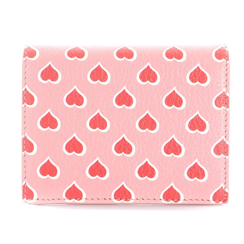 ミュウミュウ miumiu 財布 二つ折り ハート柄 レザー ピンク □OH 