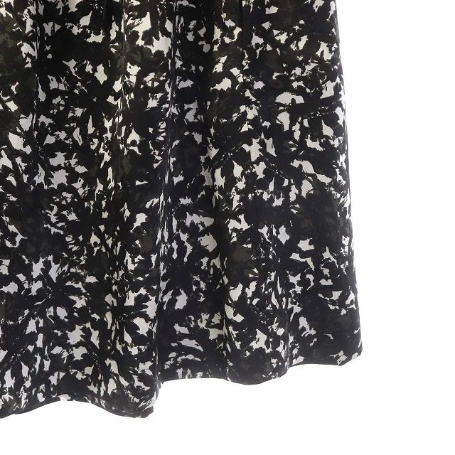 ドゥロワー Drawer フレアスカート 膝丈 シルク 総柄 38 黒 白  