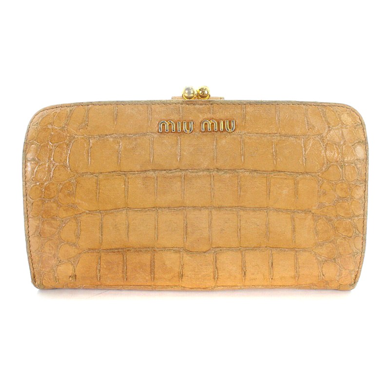 ミュウミュウ miumiu 長財布 二つ折り クロコ型押し レザー