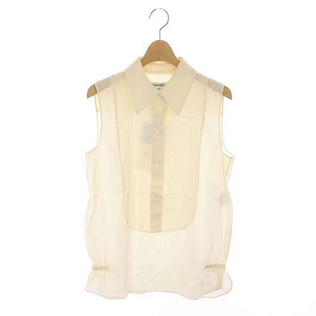 シャネル CHANEL 10P シルクノースリーブシャツ ブラウス 38 