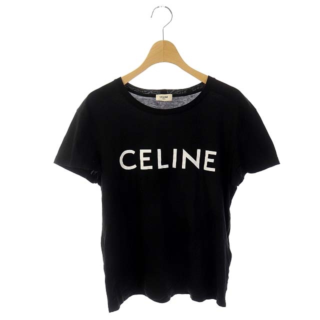 セリーヌ CELINE 半袖ロゴTシャツカットソー M 黒 白 ブラック 