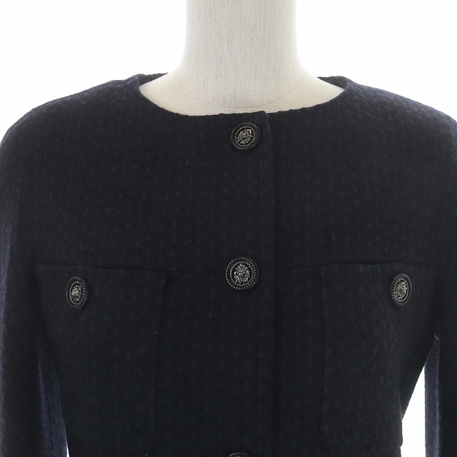 シャネル CHANEL ノーカラーコート ウール シルク混 ツイード ライオン  