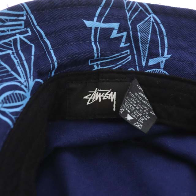 ステューシー STUSSY バケットハット 帽子 総柄 コットン S/M 紺