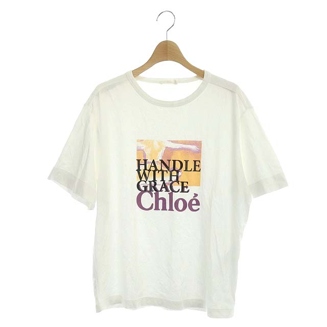 クロエ CHLOE ロゴTシャツ カットソー プルオーバー 半袖 XS 白 黒 紫 