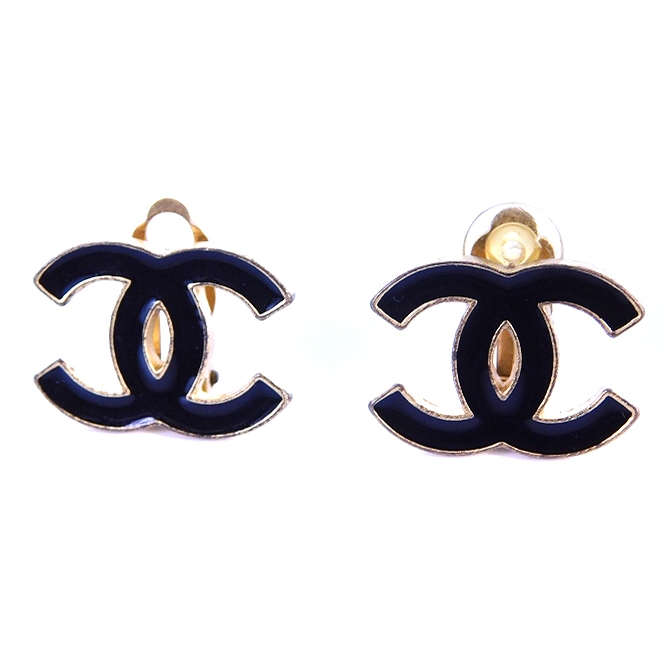 シャネル CHANEL ヴィンテージ イヤリング アクセサリー ココマーク 黒 