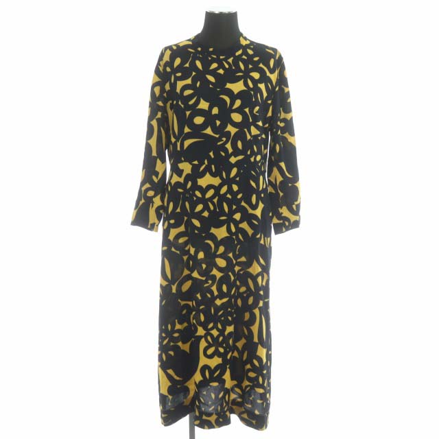 マルニ Marni 総柄ワンピース ロング 長袖 40 黄色 黒 イエロー ブラック Abma03a0 Es Os レディース 170 ベクトルパーク