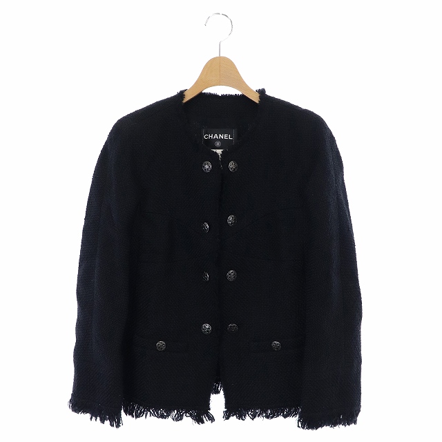 シャネル CHANEL ココマークチェーンボタン ツイードノーカラー  