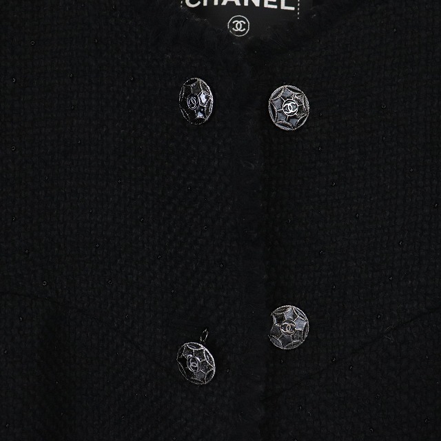 シャネル CHANEL ココマークチェーンボタン ツイードノーカラー  