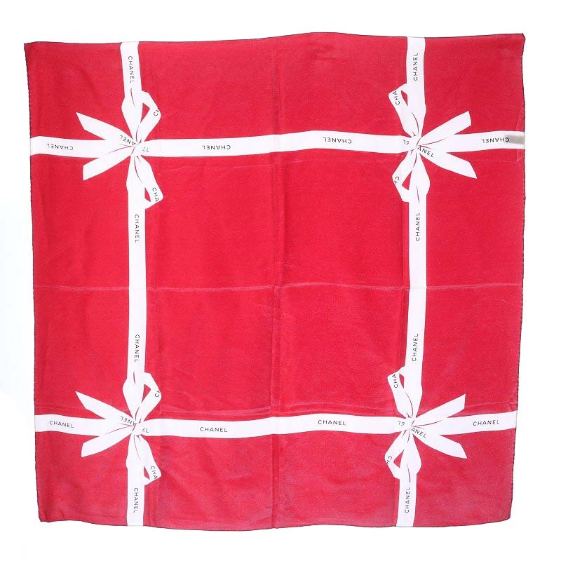 シャネル CHANEL スカーフ リボンモチーフ シルク 赤 レッド /YO3 □OH