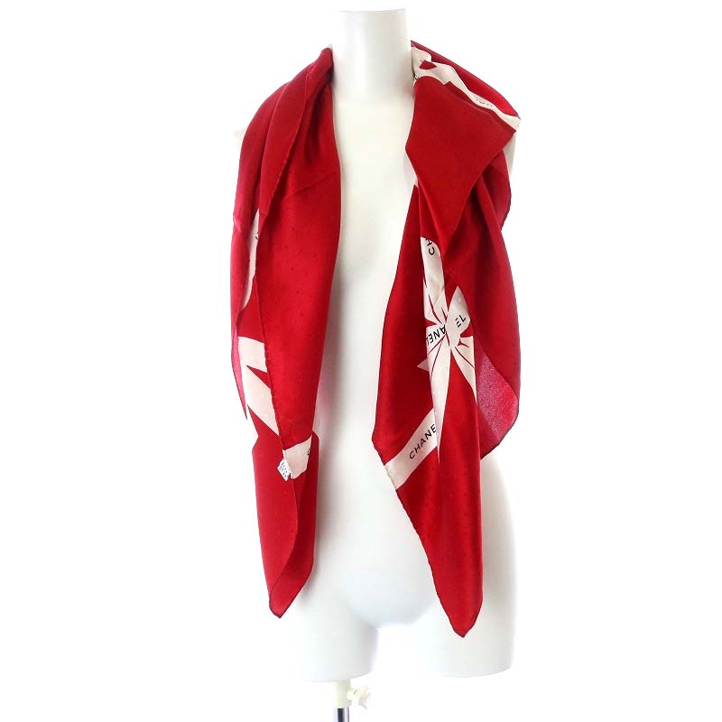 CHANEL シルクスカーフ 赤/白 リボン CHANEL シルクスカーフ 赤/白 リボン CHANEL シルクスカーフ 赤/白