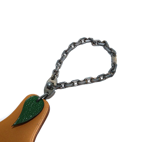 エルメス HERMES 洋ナシ レザー チャーム キーホルダー オレンジ 緑