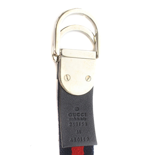 グッチ GUCCI シェリーライン ベルト ロゴ M 紺 ネイビー 赤
