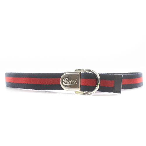グッチ GUCCI シェリーライン ベルト ロゴ M 紺 ネイビー 赤