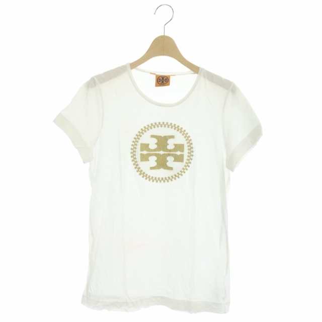 トリーバーチ TORY BURCH ロゴ刺繍 Tシャツ 半袖 コットン S 白 金 