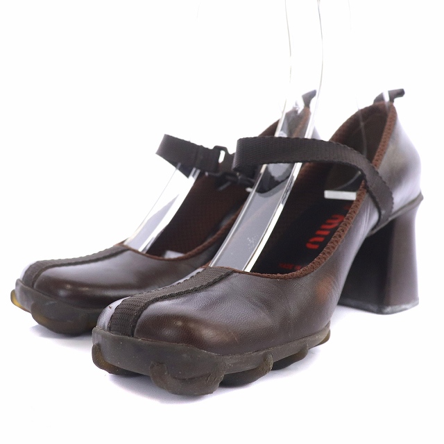 ミュウミュウ miumiu パンプス スクエア ストラップ レザー 23.5cm 