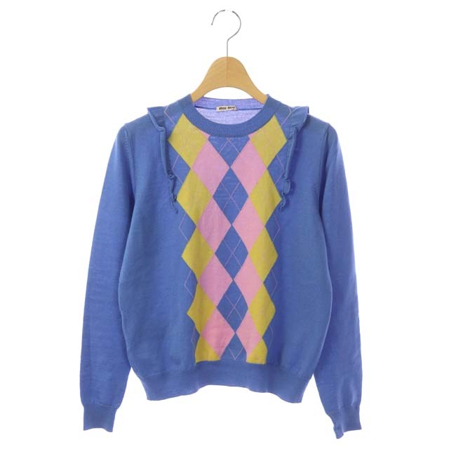 miumiu セーター ピンク アーガイル柄 Miu Miu Argyle intarsia-knit