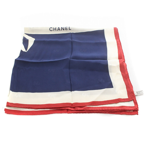シャネル スカーフ シルク リボン ロゴ 紺 ネイビー CHANEL シャネル