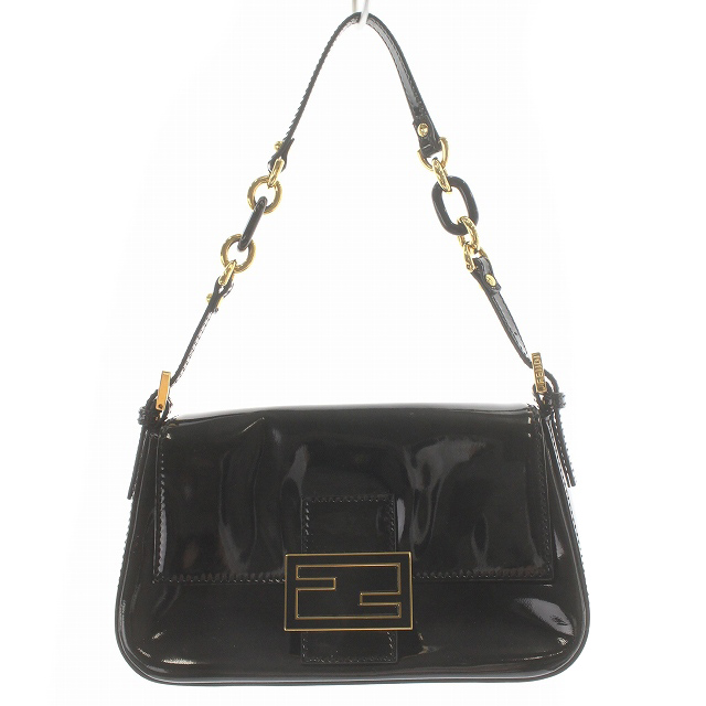 フェンディ FENDI エナメルハンドバッグ ロゴ 黒 ブラック /SR24 □OH 