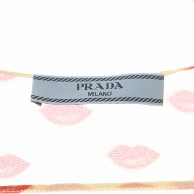 プラダ PRADA リップ柄 シルクフリル ノースリーブブラウス シャツ 