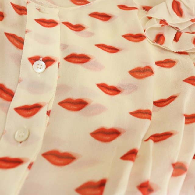 プラダ PRADA リップ柄 シルクフリル ノースリーブブラウス シャツ 