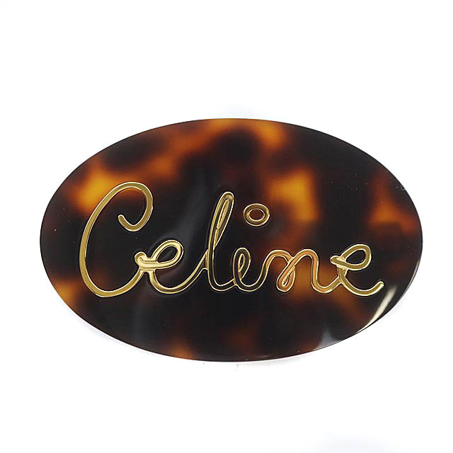 セリーヌ CELINE カーシブヘアクリップ ロゴ バレッタ べっ甲柄 茶 