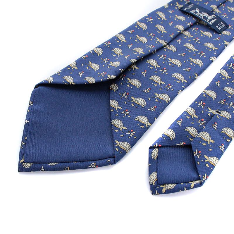 エルメス HERMES ネクタイ 亀柄 シルク 絹 青 ブルー □AD □OH /AK15