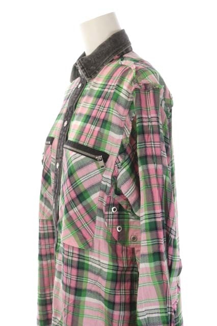ディーゼル DIESEL デニム切り替え チェック シャツ チュニック 長袖 
