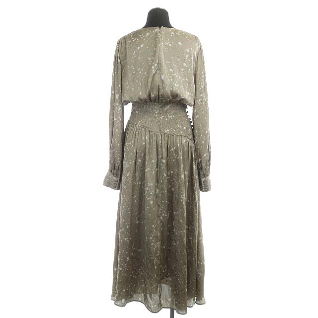 フレイアイディー Fray I D aw ランダムドットプリントワンピース ロング マキシ丈 長袖 Vネック 総柄 インナー付き 1 ライトブラウン 白 ホワイト Mi Os レディース 170 ベクトルパーク