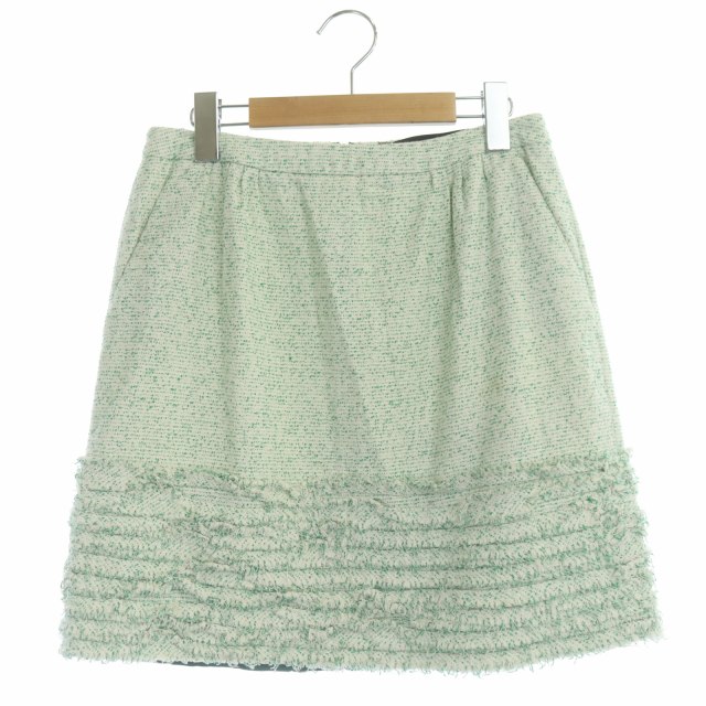 ドゥロワー Drawer ツイードスカート 台形 ミニ 36 緑 白 グリーン  