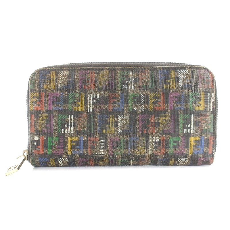 フェンディ FENDI 長財布 ズッカ柄 ラウンドファスナー レザー マルチ 