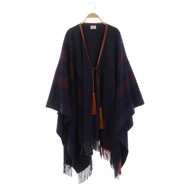 エルメス HERMES カシミヤ混 ウール フリンジ タッセル ポンチョ  