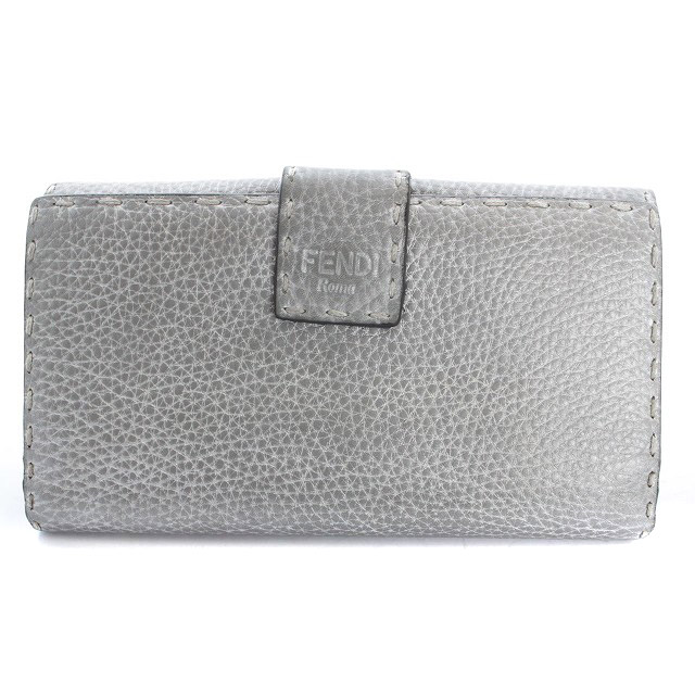 フェンディ FENDI ピーカブー 長財布 三つ折り ロゴ レザー シルバー色  