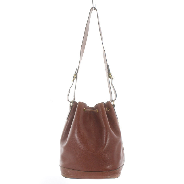 セリーヌ CELINE 巾着 ショルダーバッグ レザー 茶色 ブラウン /SR31  