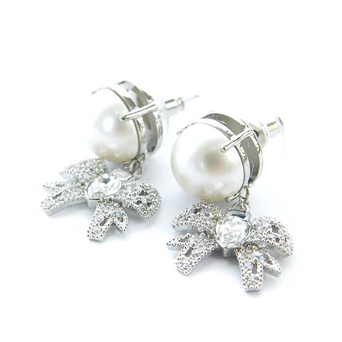 ミュウミュウ miumiu マイクロリボンジュエルピアスビジュー シルバー  