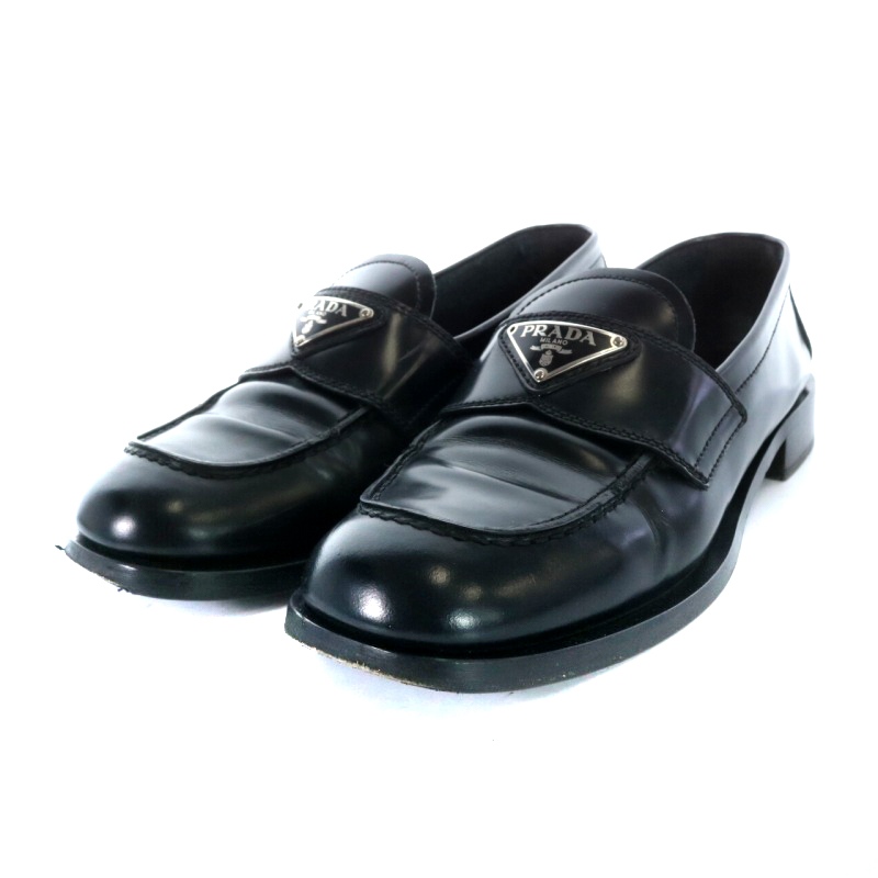 プラダ PRADA トライアングルロゴ ローファー レザー 36.5 23.5cm 黒  