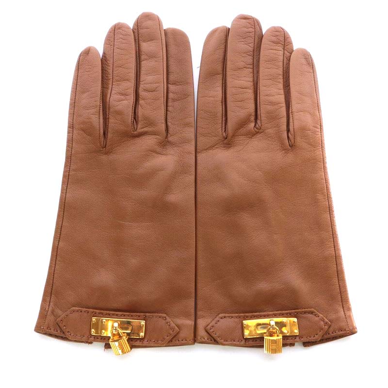 エルメス HERMES 手袋 グローブ ソヤ ケリー金具 レザー 8 茶色