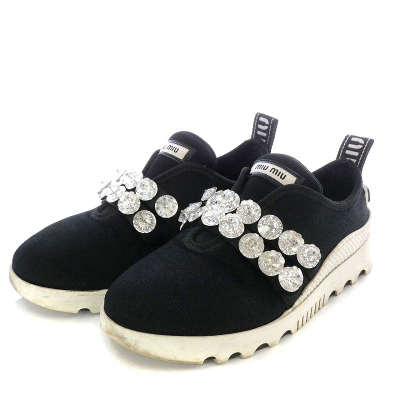 ミュウミュウ miumiu クリスタル スリッポン スニーカー ビジュー 36 