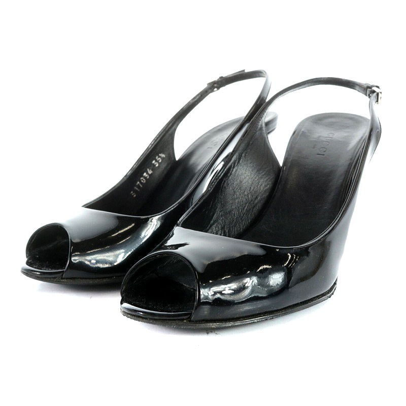 グッチ GUCCI サンダル オープントゥ パテントレザー 35.5 22.5cm 黒  