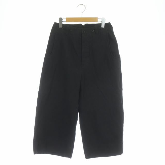 マーガレットハウエル MHL. 21SS COTTON HEMP DRILLパンツ ワイドパンツ クロップド ボタンフライ 2 黒 ブラック /ES ■OS レディース セットアップ ワイドパンツ DRILL HEMP COTTON MHL.マーガレットハウエル デニム/ジーンズ